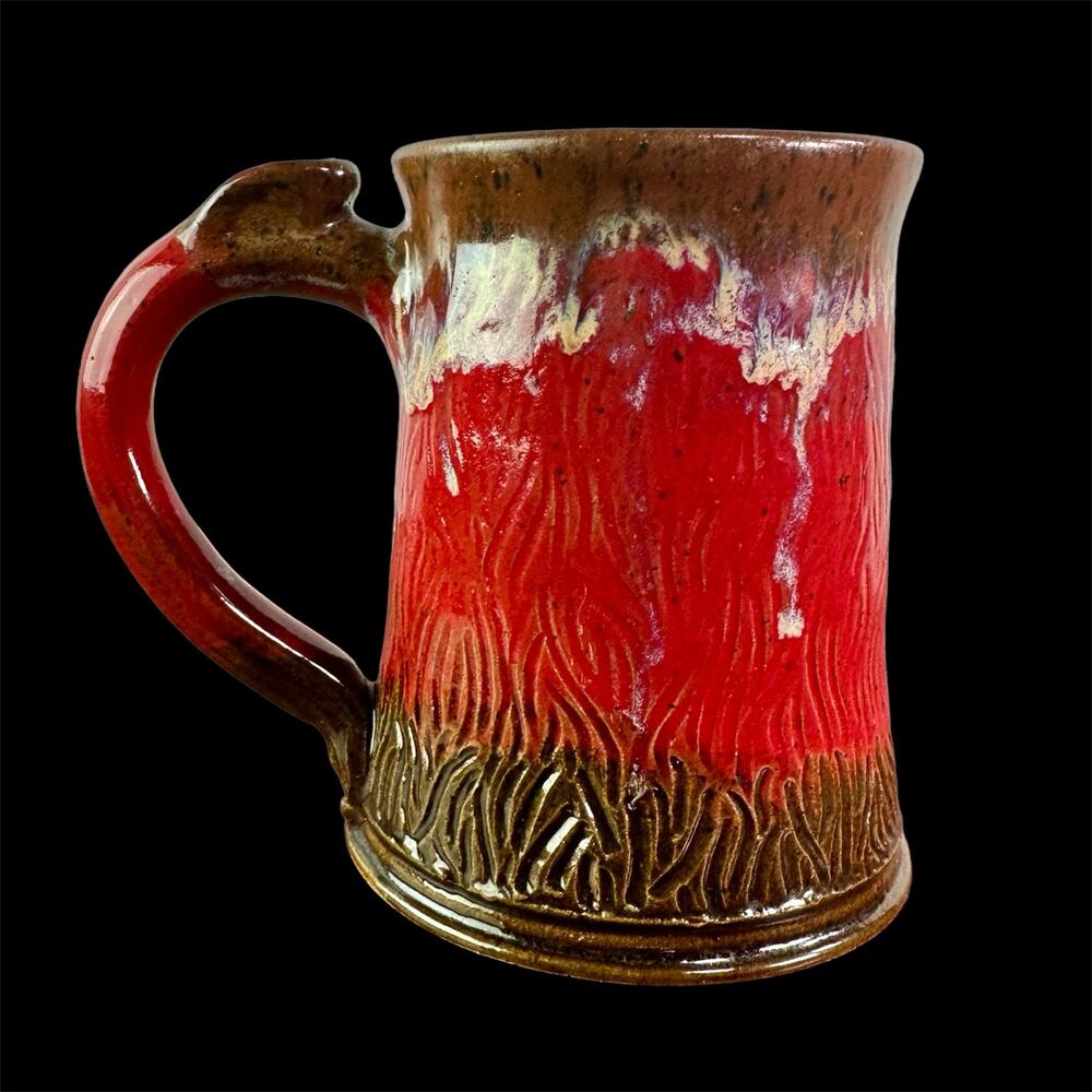 Red Brown White Stoneware Pottery Textured Stein Mug Cindy Seymore 2019 Hobbyist